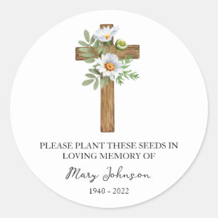 Daisy Cross Memorial Funeral Seed Packet Classic Round Sticker
