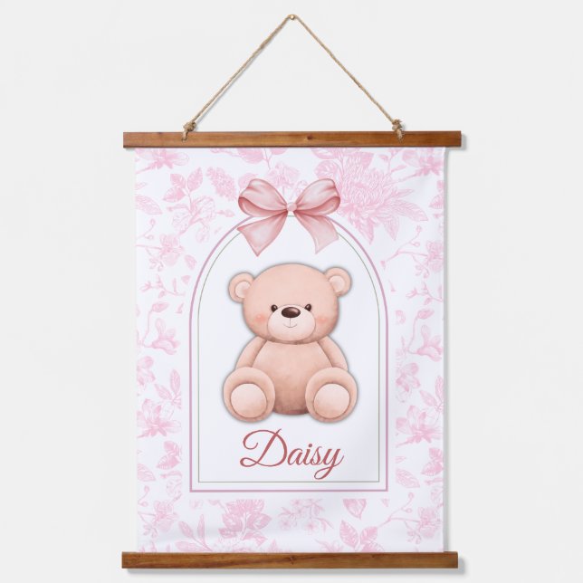 Daisy | Custom Pink Teddy Bear Nursery Design  Hanging Tapestry (Front)