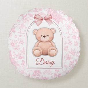 Daisy   Custom Pink Teddy Bear Nursery Design  Round Cushion