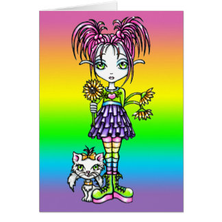 "Daisy" Cute Flower Child Cat Fairy Art Card
