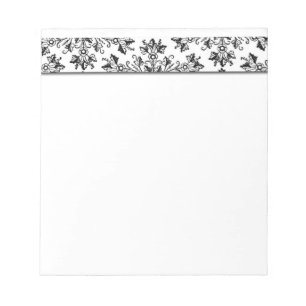 Daisy Damask Floral Etching in Black Notepad