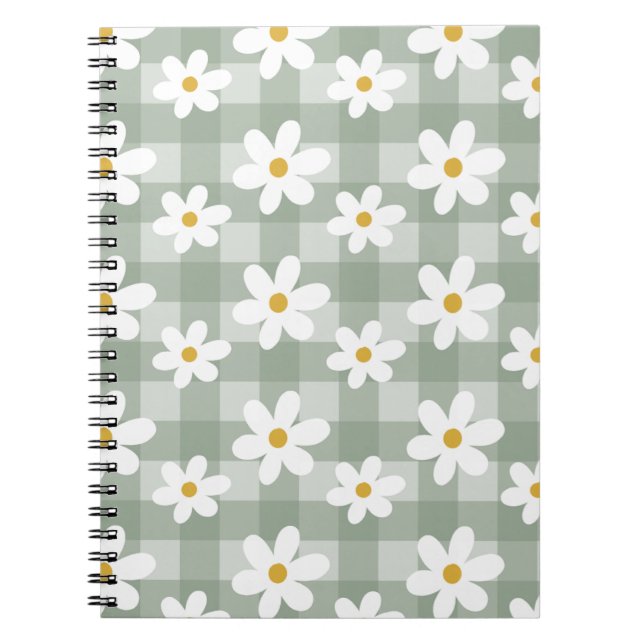 Daisy Days Notebook - Green Gingham (Front)