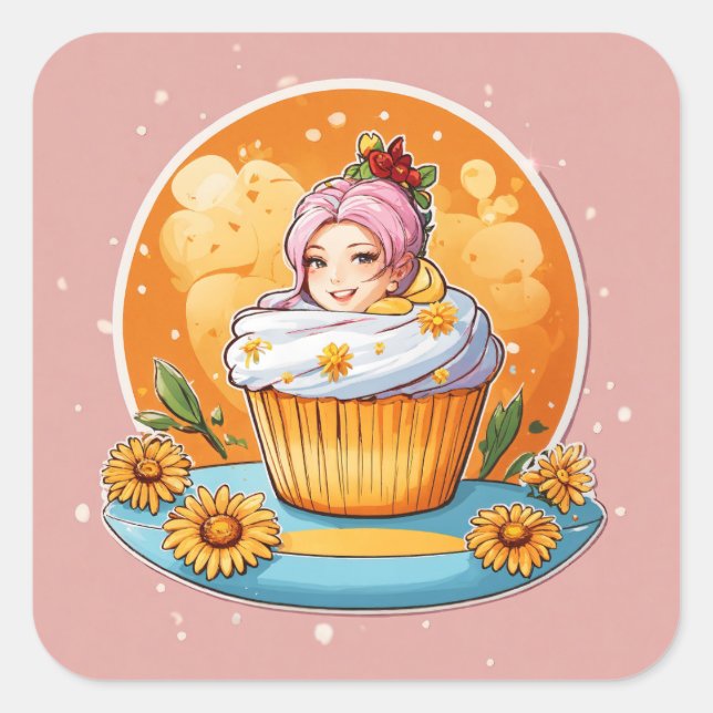 Daisy Delight Cupcake Square Sticker (Front)
