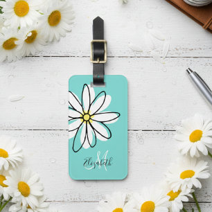 Daisy Doodle Flower Personalised  Monogram Luggage Tag