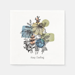 Daisy Doodle In Ink And Watercolor Napkin