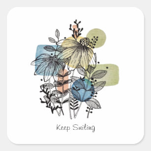 Daisy Doodle In Ink And Watercolor Square Sticker