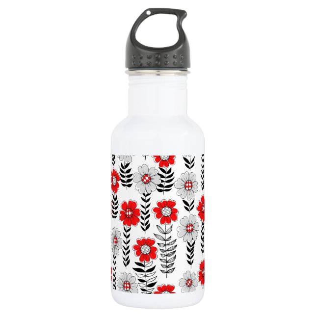 Daisy doodles  in red and black 532 ml water bottle (Front)