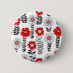 Daisy doodles  in red and black 6 cm round badge