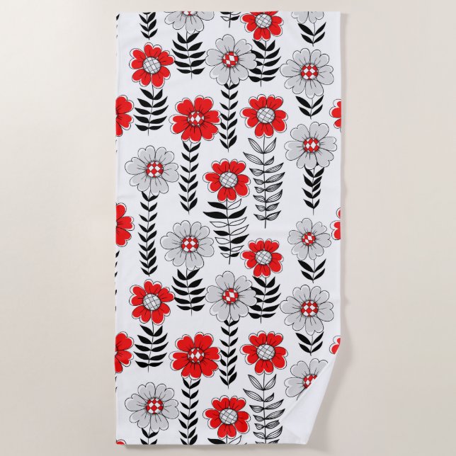 Daisy doodles  in red and black beach towel (Front)