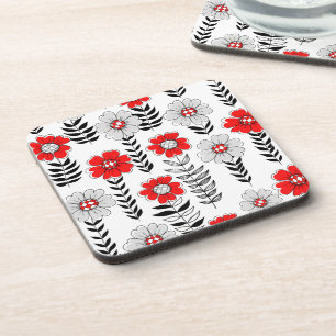 Daisy doodles  in red and black coaster