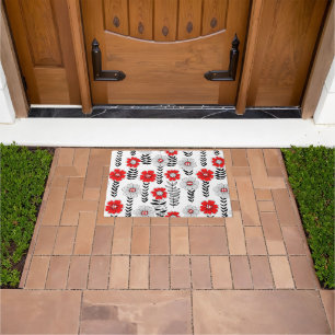 Daisy doodles in red and black doormat