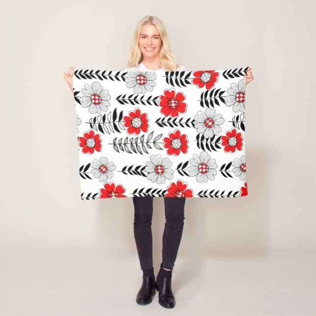 Daisy doodles  in red and black fleece blanket (In Situ)