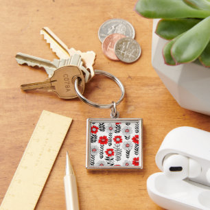 Daisy doodles in red and black key ring
