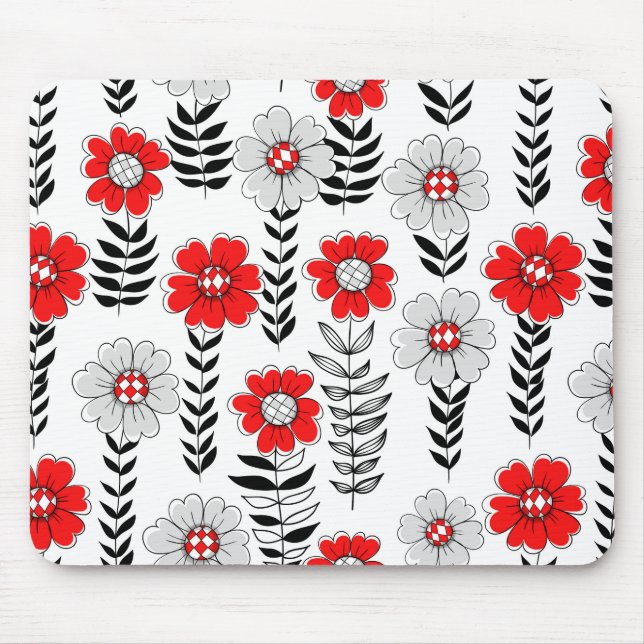 Daisy doodles  in red and black mouse pad (Front)