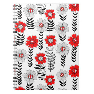 Daisy doodles in red and black notebook