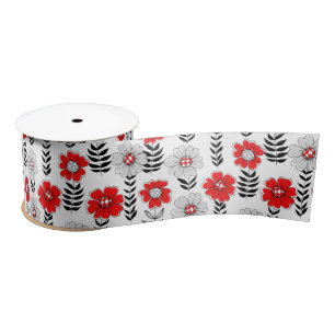 Daisy doodles  in red and black satin ribbon