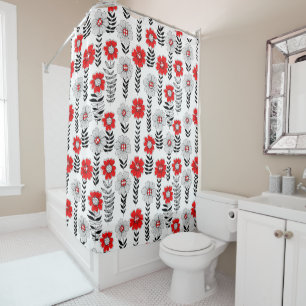 Daisy doodles in red and black shower curtain
