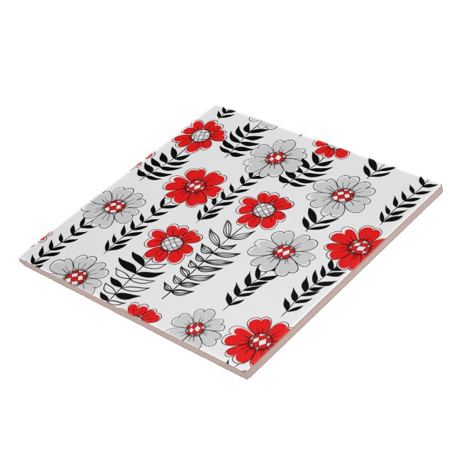 Daisy doodles  in red and black tile (Side)