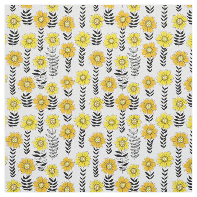 Daisy doodles  in yellow and black fabric (Swatch)