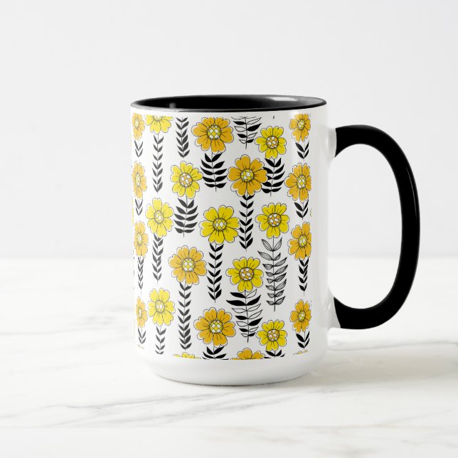 Daisy doodles  in yellow and black mug (Right)