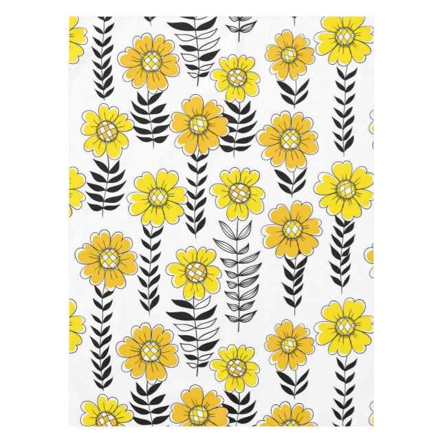 Daisy doodles  in yellow and black tablecloth (Front)