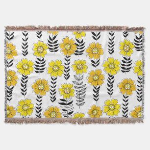 Daisy doodles in yellow and black throw blanket