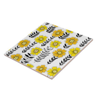 Daisy doodles in yellow and black tile