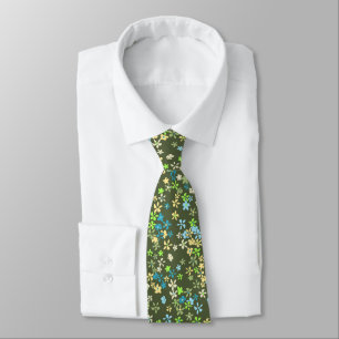 Daisy Dot Floral Olive Two-sided Printed Tie
