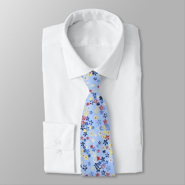 Daisy Dot Floral Sky Blue Two-sided Printed Tie (Tied)