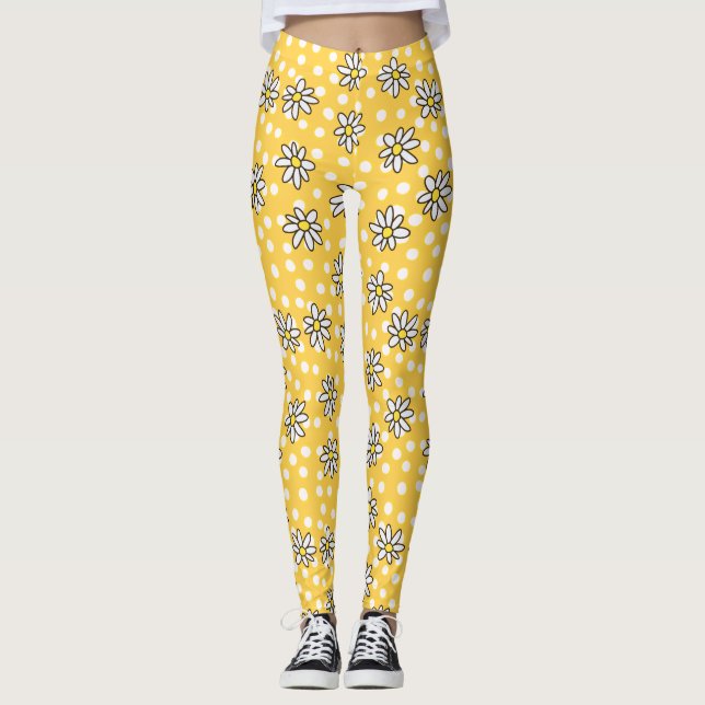 Daisy Dot Leggings with Yellow Background (Front)