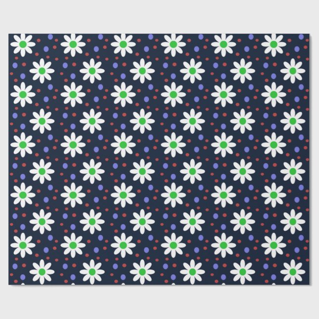 daisy dots navy blue wrapping paper (Flat)