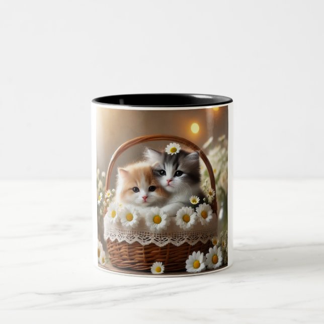 Daisy Dream Cats: A Two-Tone Ceramic Mug (Center)