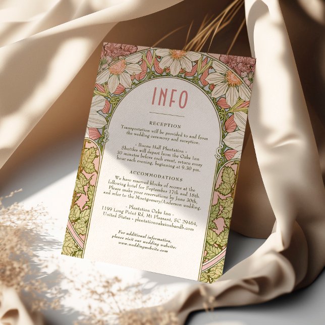 Daisy Dusty Pink Wedding Insert INFO Art Nouveau Invitation (Creator Uploaded)