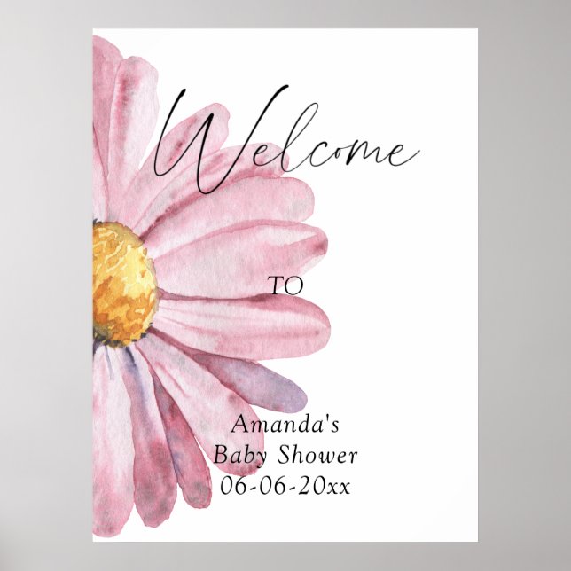 Daisy Elegant Welcome - baby shower party Poster (Front)