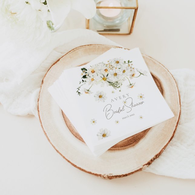 Daisy Elegant Wildflower Modern Bridal Shower Napkin (Creator Uploaded)