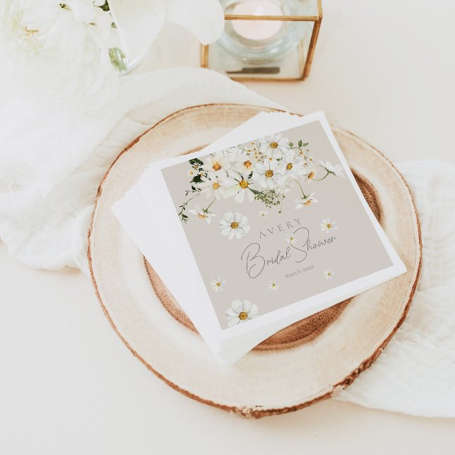 Daisy Elegant Wildflower Modern Bridal Shower Napkin (Creator Uploaded)