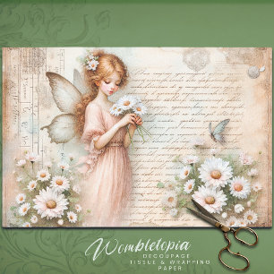 Daisy Fairy & Butterfly Script Ephemera Decoupage Tissue Paper