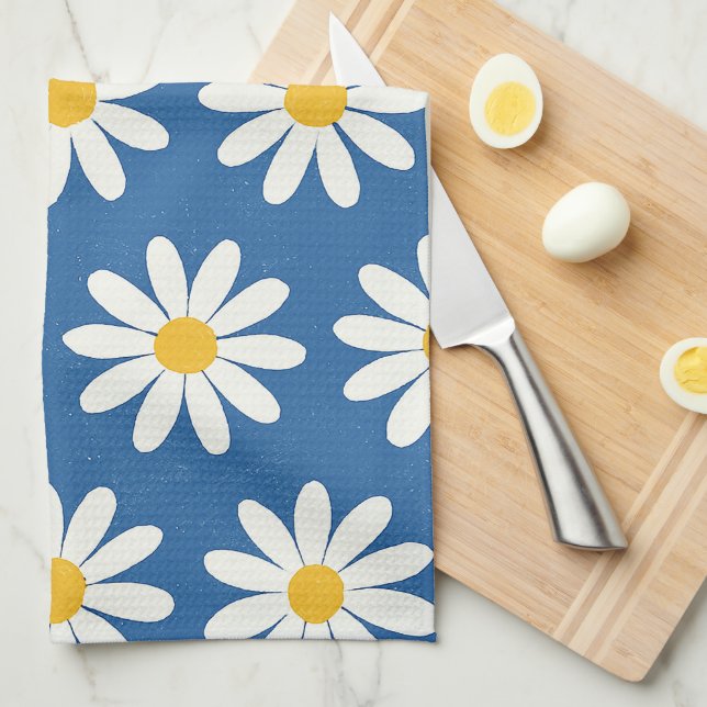 Daisy Field in Blue Tea Towel (Quarter Fold)