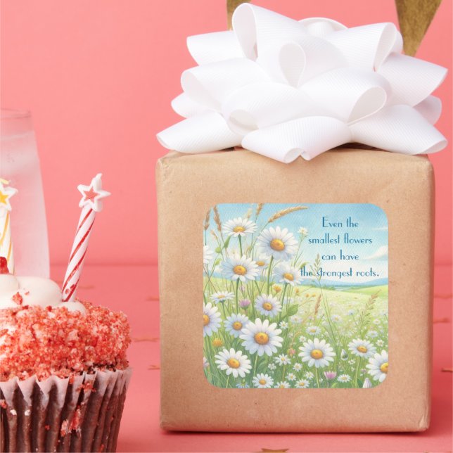 Daisy Field & Quote	 Square Sticker (Party)