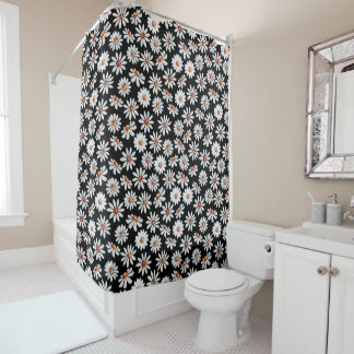 Daisy Filed Watercolor Black and White  Shower Curtain