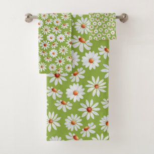 Daisy Filed Watercolor Spring Summer  Bath Towel Set