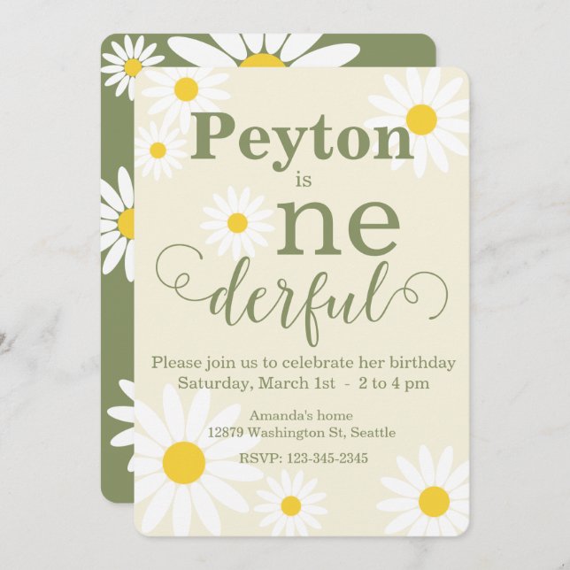 Daisy First Birthday Invitation (Front/Back)