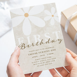 Daisy First Birthday Themed Party Invitation