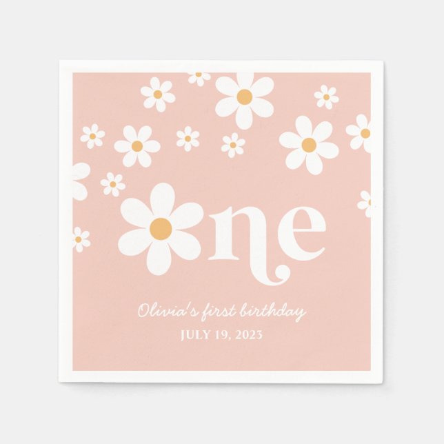Daisy floral 1st birthday napkin (Front)