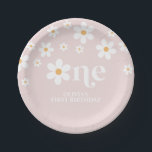 Daisy floral 1st birthday paper plate<br><div class="desc">One! Retro inspired 1st birthday party plates with 70's style daisies and boho fonts and colours.</div>