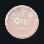 Daisy floral 1st birthday paper plate<br><div class="desc">One! Retro inspired 1st birthday party plates with 70's style daisies and boho fonts and colours.</div>
