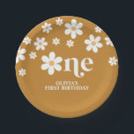 Daisy floral 1st birthday paper plates<br><div class="desc">One! Retro inspired 1st birthday party plates with 70's style daisies and boho fonts and colours.</div>