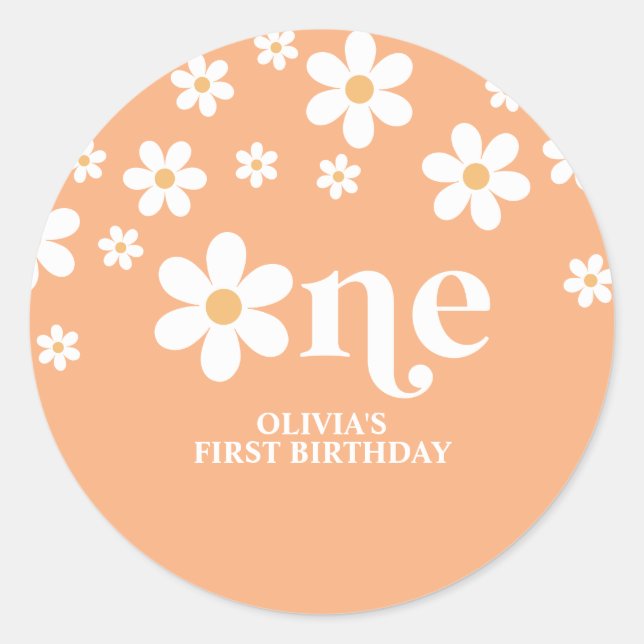 Daisy floral apricot 1st birthday  classic round sticker (Front)