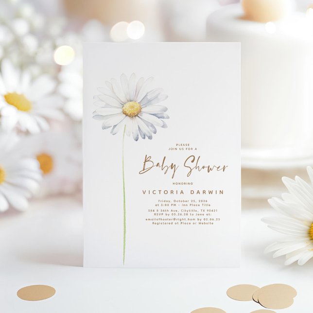 Daisy Floral Baby Shower Editable Background Colou Invitation (Daisy Wildflower Baby Shower Invitation)