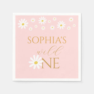 Daisy Floral Blush Wild One Girl 1st Birthday Napkin